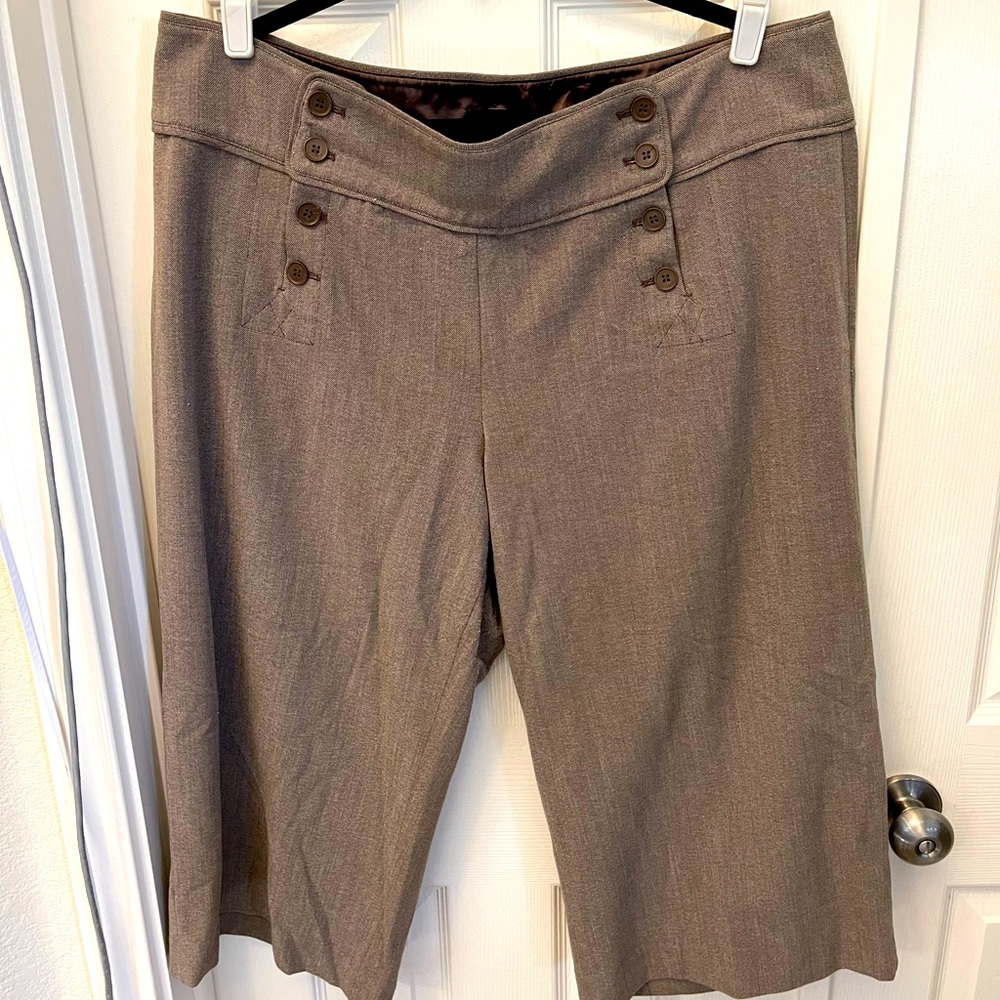 Lane Bryant double-button fly brown capri dress pants.